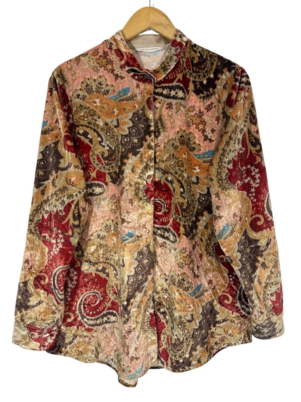 Soft Surroundings Paisley Velvet Jacket Women’s L Boho Button Front Floral